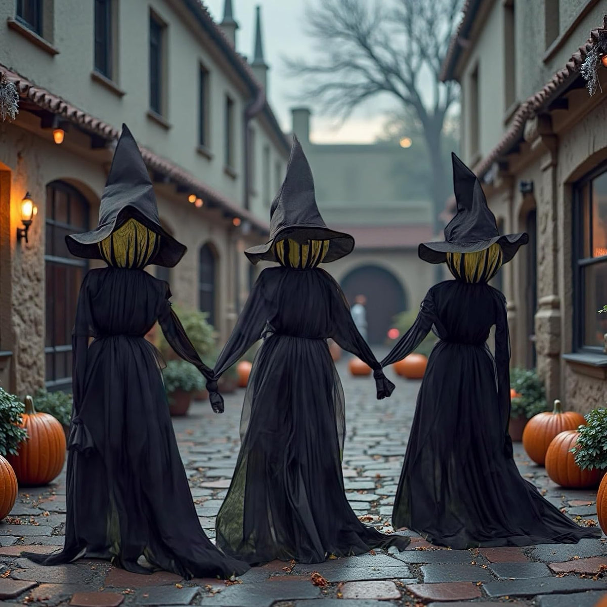 Set of 3 5 ft Light-Up Witches Holding Hands Stakes