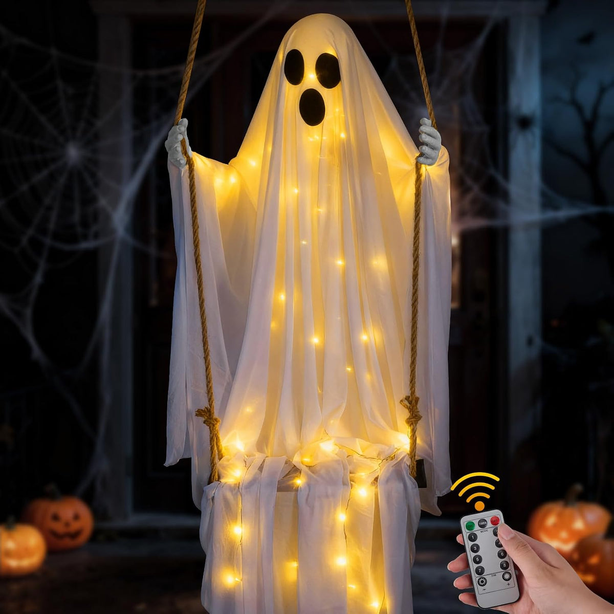 4.8 ft Hanging Swing Ghost Halloween Decor, 8 Modes with Timer