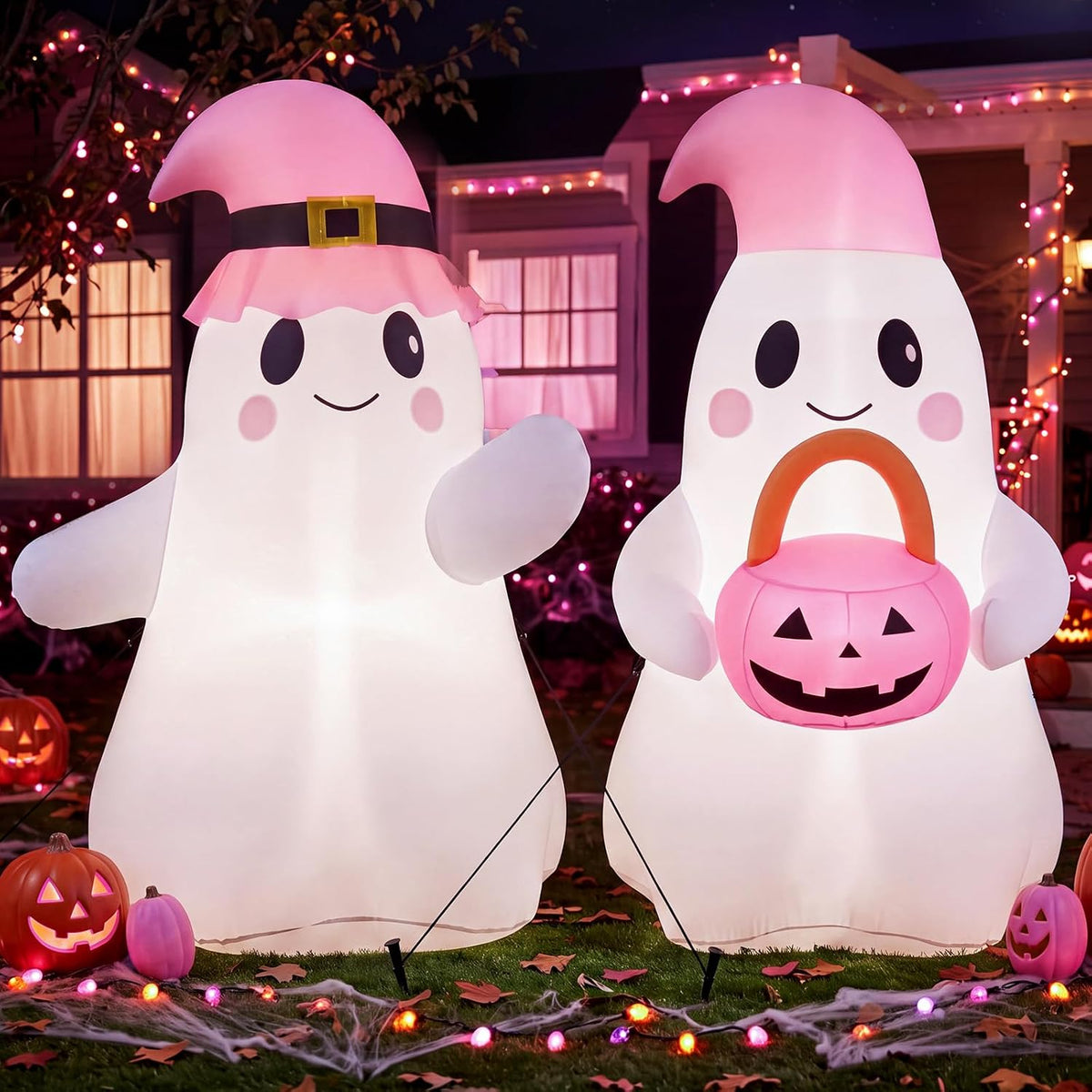 2-Pack 5 ft Pastel Pink Ghost Halloween Inflatables