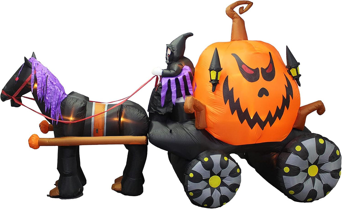 11.5 ft Grim Reaper Pumpkin Carriage Halloween Inflatable, Lights