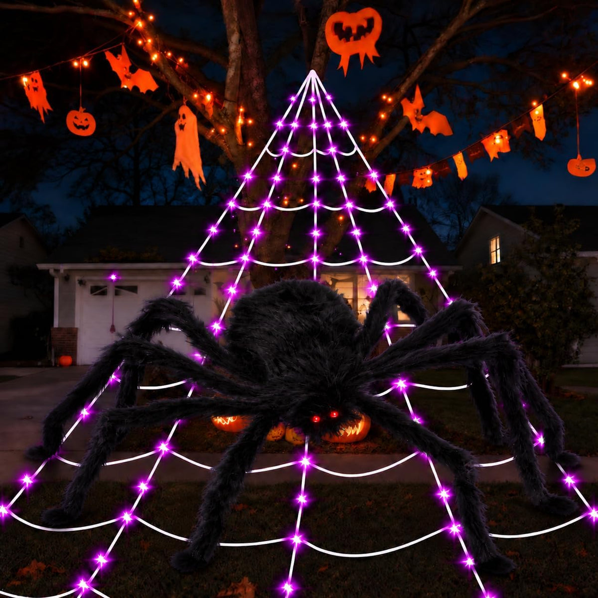 16.4 ft Lighted Halloween Spider Web with 59 in Spider, 250 LEDs