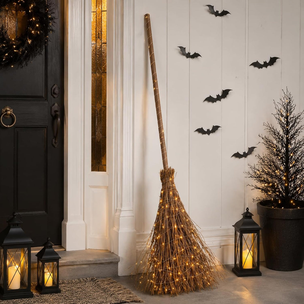 5 ft Light-Up Witch Broom Halloween Decor