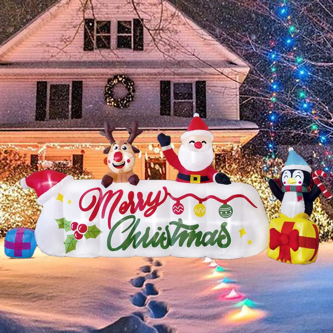 10 ft Santa, Deer and Penguin Banner Christmas Inflatable
