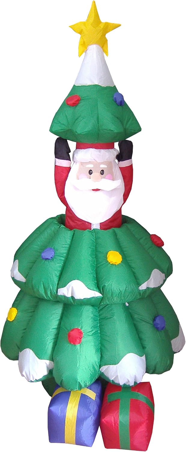 5 ft Animated Santa Rising from a Tree Christmas Inflatable, Lighted
