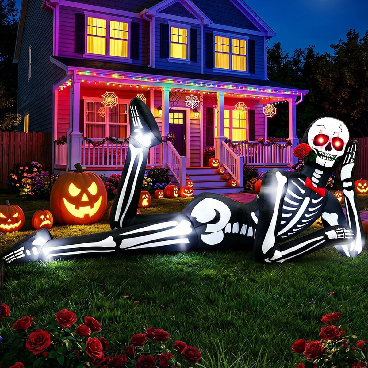 12 ft Lounging Skeleton Halloween Inflatable