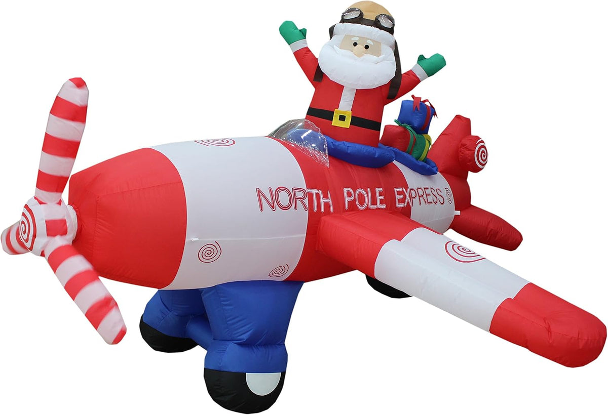 8 ft Animated Santa Flying an Airplane Christmas Inflatable