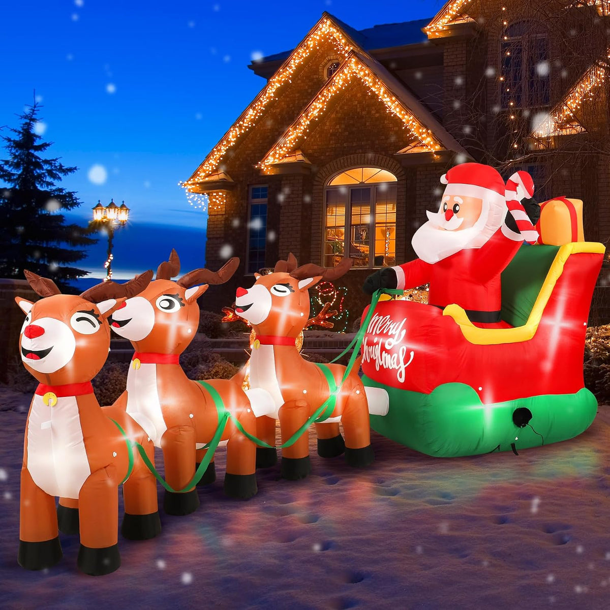 14 ft Santa on Sleigh with Three Reindeer Christmas Inflatable