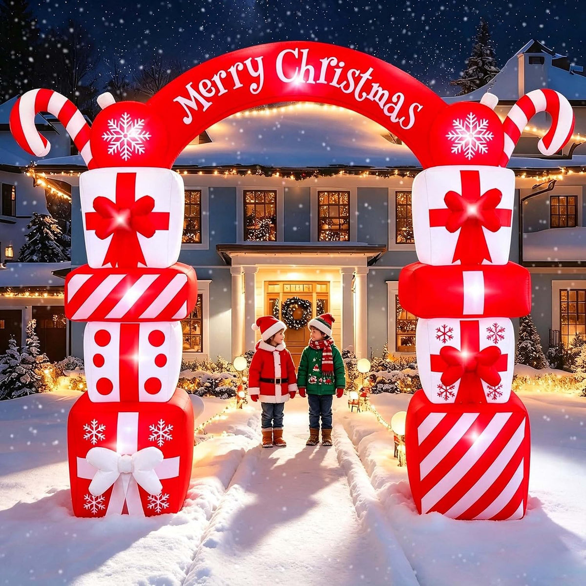 8 ft Christmas Gift Boxes Arch Inflatable, Lights
