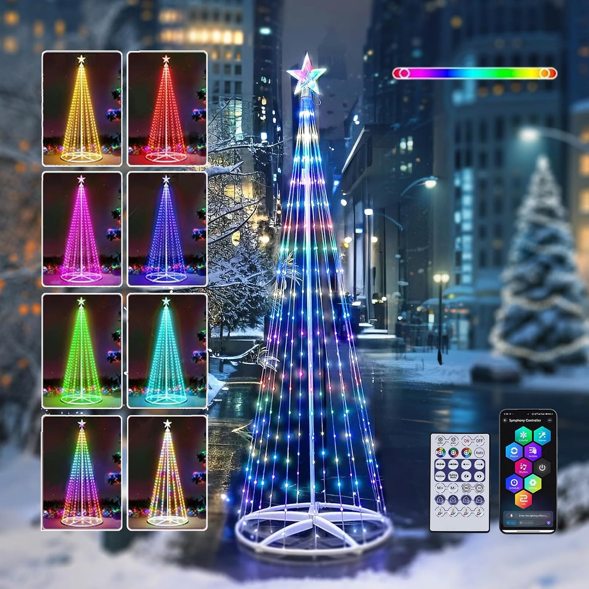 8 ft Smart RGB Color-Changing Outdoor Christmas Tree, App Control