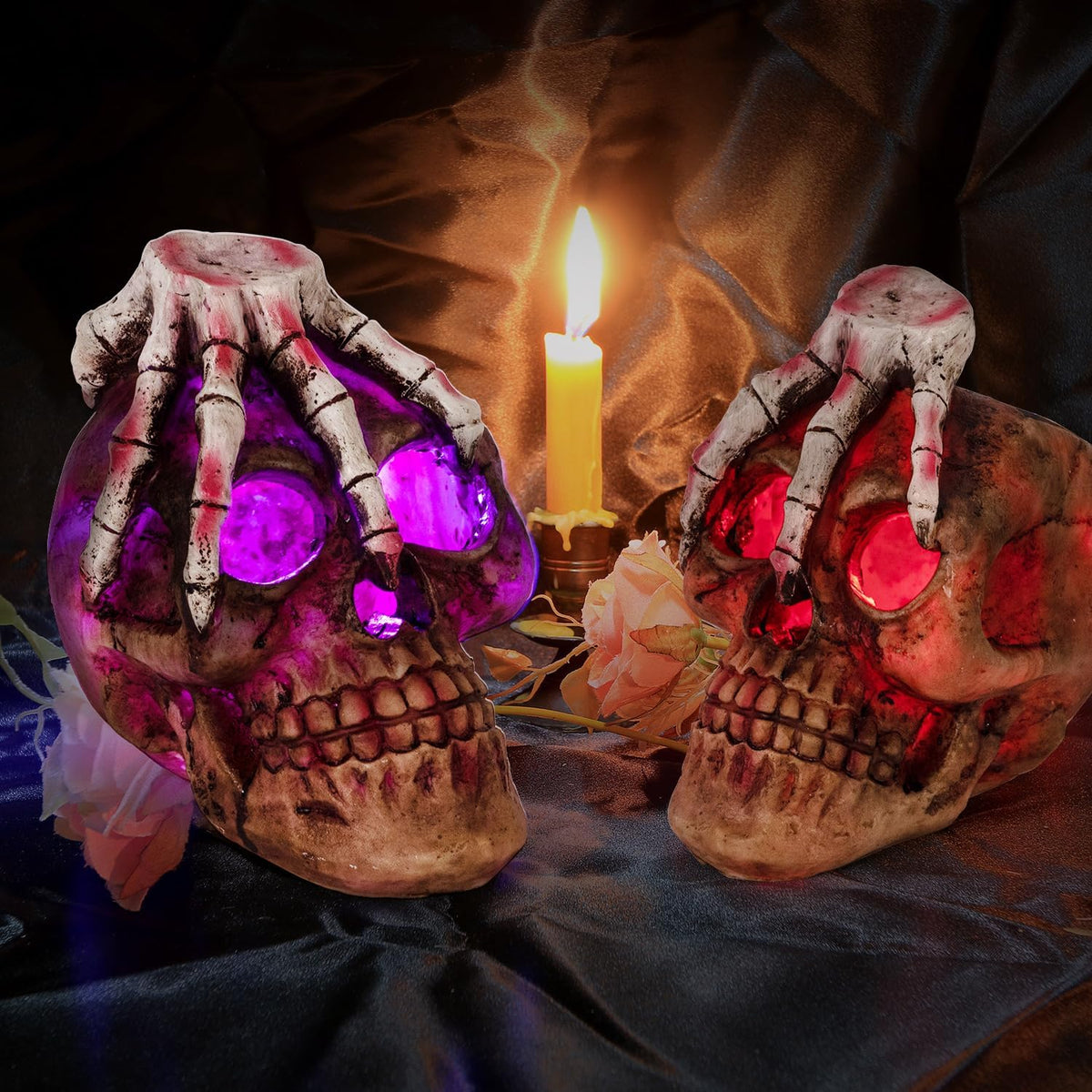 2-Pack Solar Halloween Skull Lights