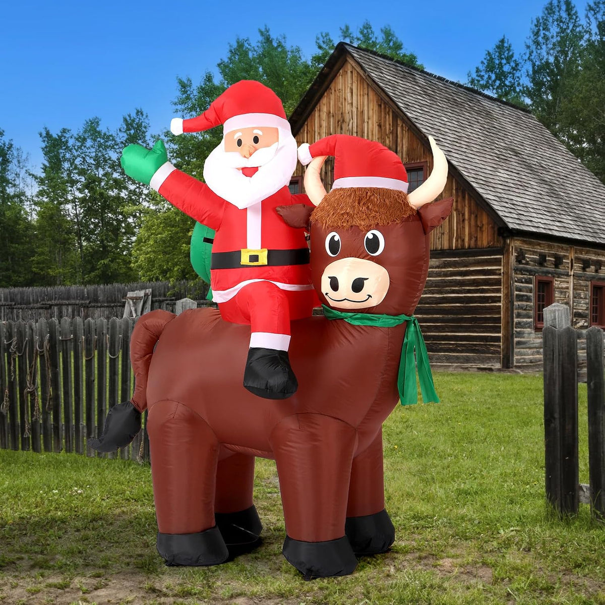 6 ft Santa with Highland Cow Christmas Inflatable