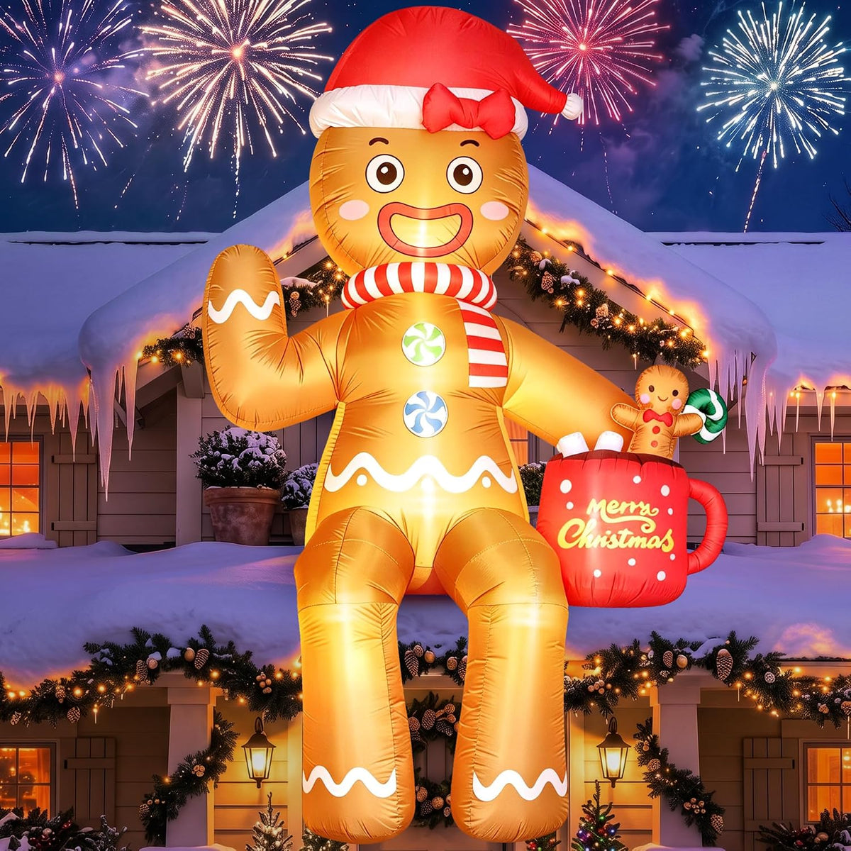 14 ft Giant Lighted Gingerbread Man Christmas Inflatable